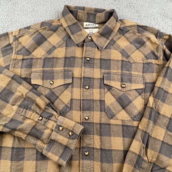 Ariat Shirt Mens XL Brow Pearl Snap Plaid Check Western Retro Fit Hartford - Picture 1 of 10